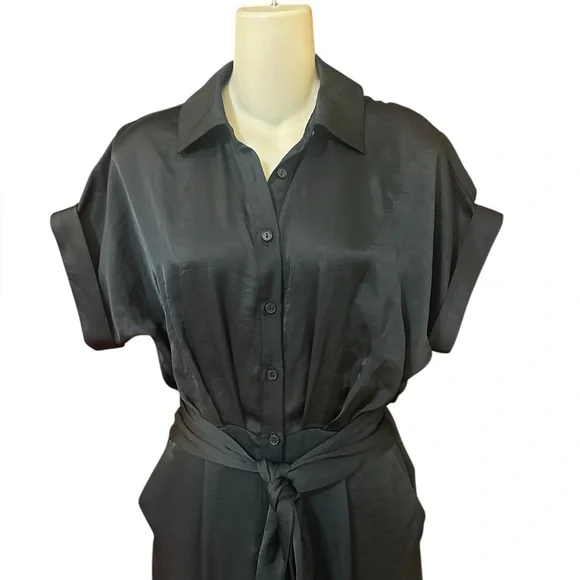 Steve Madden Tori Tie Waist‎ Wide Leg Satin Black Jumpsuit Size XS NWOT - Picture 6 of 16